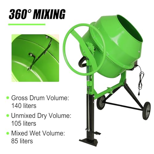 Cimcame Electric Concrete Mixer 5.0 Cu Ft Portable Wheelbarrow Cement Mixing Machine for Stucco Mortar Seeds - Thumbnail 3