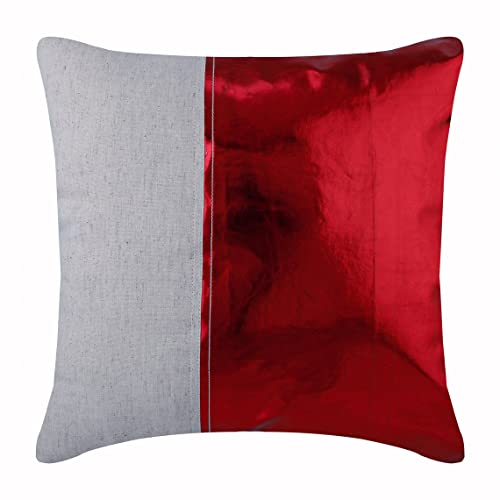 Fabric Mart Direct Rouge Housse Coussin, Cuir Metallique Linge de Coton Housse de Coussin de canape, 40x40 cm enveloppe de Coussin, Faux Cuir Housse de...