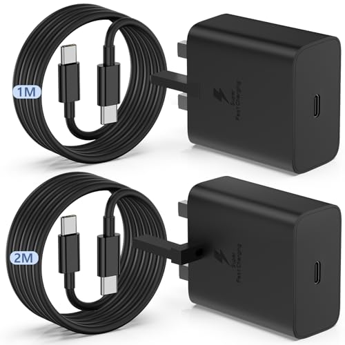 45W USB C Super Fast Charging for Samsung Galaxy S25 S24 Ultra 2Pack USB Type C Samsung Fast Charger Plug and Cable 1M+2M for Samsung Galaxy S25+/S24+/S23/S22 /S21/S20 Ultra/A56/A55/A25/A26/A16/A36