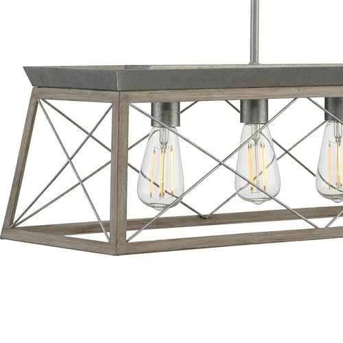 Image of Progress Lighting Briarwood Collection 5-Light Dining Room Light Fixture, Farmhouse Style Modern Chandelier for Kitchen and Dining Room, 38 inch by 9 inch, Bleached Oak