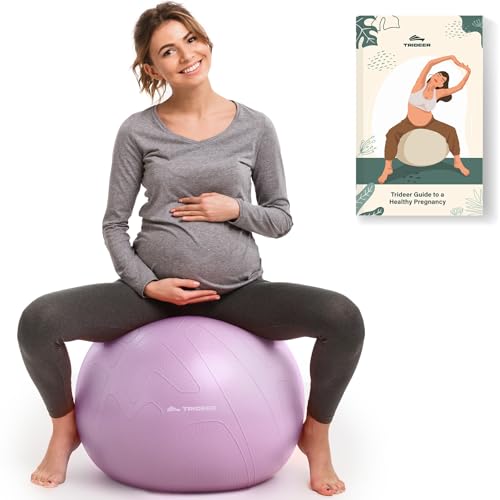 Image of Trideer Pregnancy Birthing Ball, 1.7mm Extra Thick Yoga Ball for Maternity, Labor, Physio, Recovery, Exercise Guide & Daily Comfort Tips for All Trimesters, 1000LB Anti-Burst Non-Slip Stability Ball