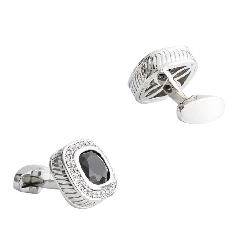Silver Square Black & Blue Zircon Cufflinks Men’s Dress Accessories Diamond-Cut Cufflinks for Weddings & Formal Events-image-1
