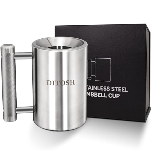 DITOSH 8kg/17.6lb Heavy Coffee Mug Challenge 304 Stainless Steel Dumbbell Cups Silver Overweight Sports Water Cup for Fitness Training Arm Strength Prank Gift Home Gym Workout Equipment 100ml/3.4oz