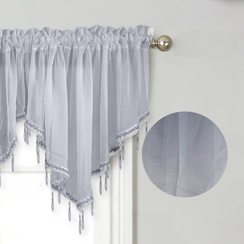 Tnyldy Sheer Valance Curtains For Kitchen, Living Room, Small Windows, Bedroom Window Beaded Sheer Valance Curtains With Tassel thumb #2