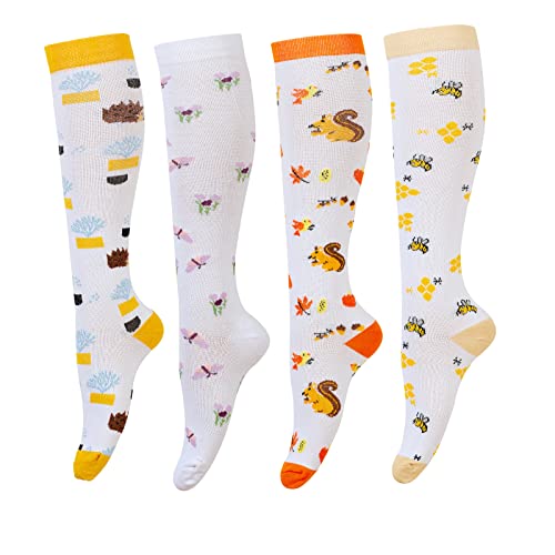LEOSTEP Compression Socks for Men & Women (4Pair) Non-Slip Long Tube Stocking Ideal for Running,Travel,Flight