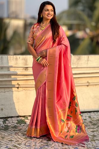 Image of SGF11 Women's Paithani Soft Lichi Silk Kanjivaram Sarees With Blouse Piece