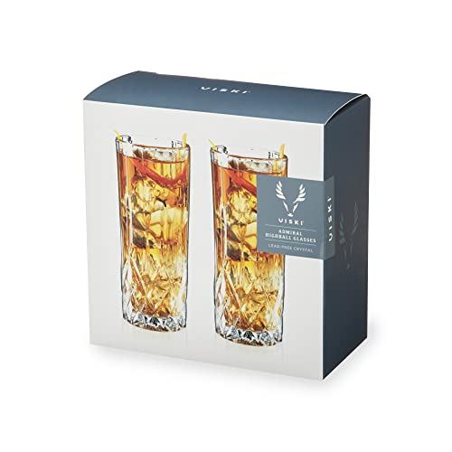 Viski Admiral Crystal Highball Glasses - Fancy Tall Drinking Glass For Water And Cocktails, Bulk Glassware Gift Set Of 12, 9 Oz #TOP7