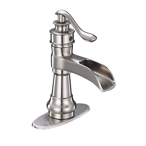 Hottest Sale Bathfinesse Bathroom Sink Faucet Brushed Nickel Waterfall Farmhouse Single-Handle One Hole Large Spout Commercial Antique Bath Trough Pedestal Sink Style Supply Hose Lead-Free Lavatory Deck Mount