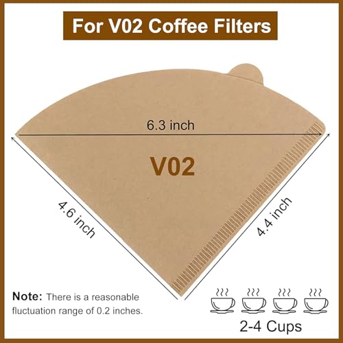 Coffee Filters, Size 02 Unbleached Cone Filters, 200 Count Disposable Natural Paper Filters 2-4 Cup, 02 Cone For Pour Over and Drip Coffee Maker