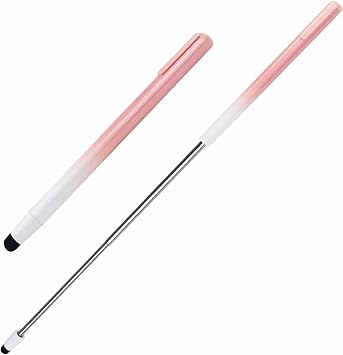 Universal Telescopic Stylus for Touch Screens,Magnetic Faceted Lightweight,Conductive Flocking Tip,No Pairing Needed,Extra Long Retractable Pen for iPad iPhone Android Tablet WhiteboardPink&White