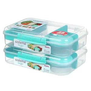 Sistema Bento Create To Go 6-Cup Food Storage Container Bento Box with Lid and Dividers, 2 pack, Minty Teal