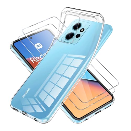 Vauki Funda para Xiaomi Redmi 12C con 2 Protector de Pantalla,Carcasa Silicona Transparente Suave y Cristal Templado,Ultra Fina TPU Antigolpes Case Cover para Redmi 12C 6.71'