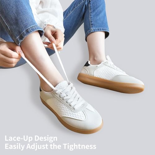 Image of JENN ARDOR Low Top Sneakers for Women Lace-up Fashion Tennis Shoes Casual Slip On Sneaker Padded Non Slip Footwear for Work, Walking, Everyday Wear