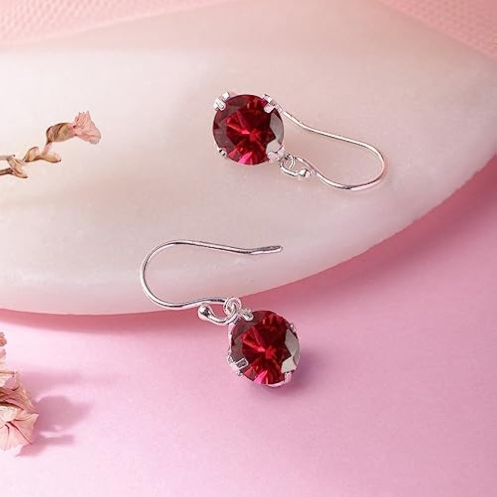 Women's 925 Sterling Silver Red Drop CZ Dangler Earrings