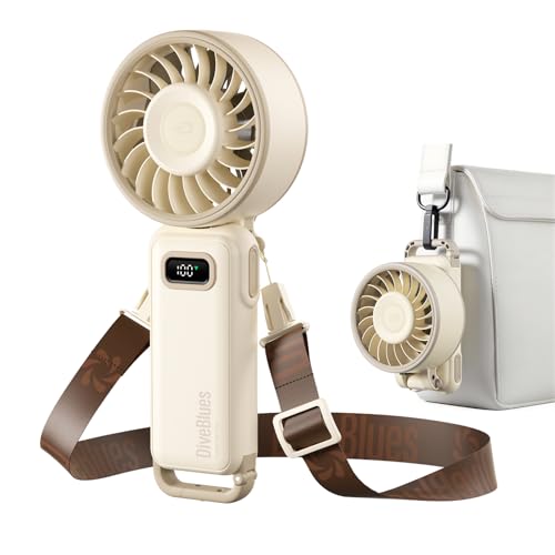 Diveblues Mini Ventilateur Portable 3 en 1, Puissant Turbo Ventilateur à Main avec 100 Vitesses, Écran LED, 3600mAh Rechargeable USB Ventilation de Poche, pour Voyages et Extérieures
