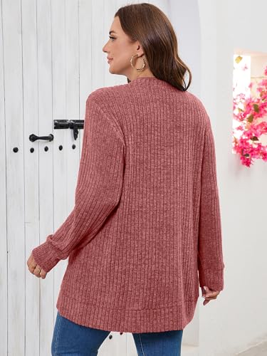AusLook Plus Size Women Cardigan Long Sleeve Open Front Button Down Lightweight Casual Sweater with Pockets 1X-5X2