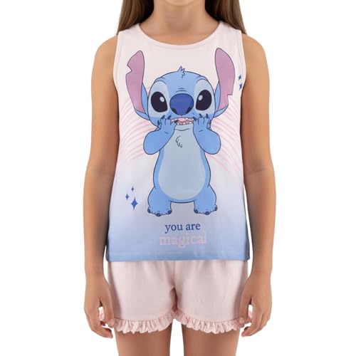 Disney Stitch Pijama para Niña, Conjunto 2 Piezas Diseño 'You Are Magical' Stitch Pijama Algodón Suave, Camiseta y Pantalón Corto, Talla 6 Años | Rosa