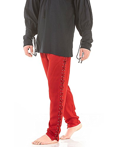 ThePirateDressing Men’s Gothic Pirate Pants Medieval Renaissance Costume Trousers for Halloween Cosplay Fantasy Renfair or Tavern Look - C1071[Red](Small/Medium)