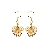 24K Gold Dipped Rose Earrings for Women and Girls, Fashion Golden Dipped Rose Earrings Best Gift for Girlfriend Wife Women on Mother Day Anniversary Birthday(Simple-Ivory)