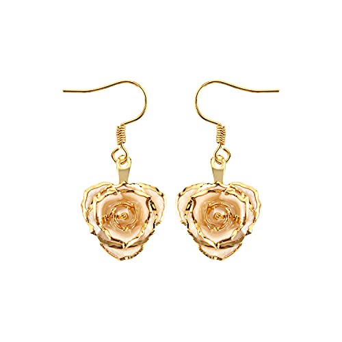 24K Gold Dipped Rose Earrings for Women and Girls, Fashion Golden Dipped Rose Earrings Best Gift for Girlfriend Wife Women on Mother Day Anniversary Birthday(Simple-Ivory)