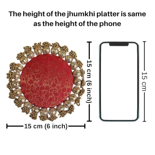 Image of SATYAM KRAFT 3 Pc Handmade Jhumki Platter (6 Inch) with Gota Patti & Golden Moti | Ganpati & Janmashtami Decoration, Festive Home Decor, Pooja Setup, Table Centerpiece & Gifting Item