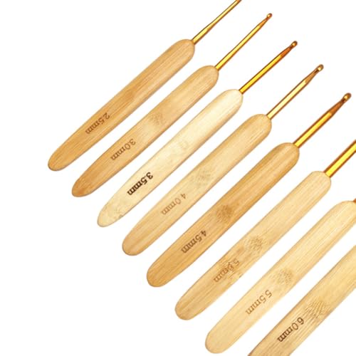 Image of 8PCS 2.5 to 6MM Navajo White Bamboo Handle Crochet Hook Set Wooden Handle Knitting Hooks with Gold Head Aluminum Braiding Knitting Needles Sets for Making Sewing Blankets Yarn Crafts