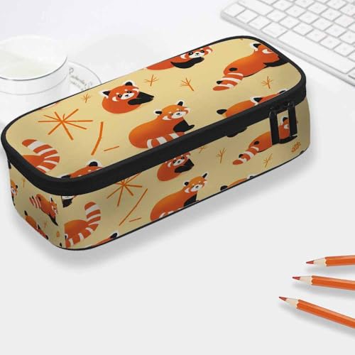 Image of Yekiua Red Panda Pencil Case Organizer Cute Bamboo Bears College Office Big Capacity Pencil Bag