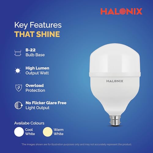 Image of Halonix 45W LED Light Bulb | White (6500K) |Energy Efficient| 4kv Surge Protection | High Lumens Per Watt | Pack of 10
