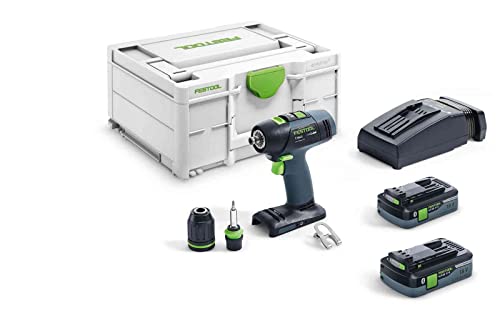 Festool Akku-Bohrschrauber T 18+3 HPC 4,0 I-Plus (mit Akkupacks BP 18 Li 4,0, Schnellladegerät, Werkzeugfutter, Magnet-Bithalter, Schnellspannbohrfutter, Bit, Gürtelclip), im Systainer