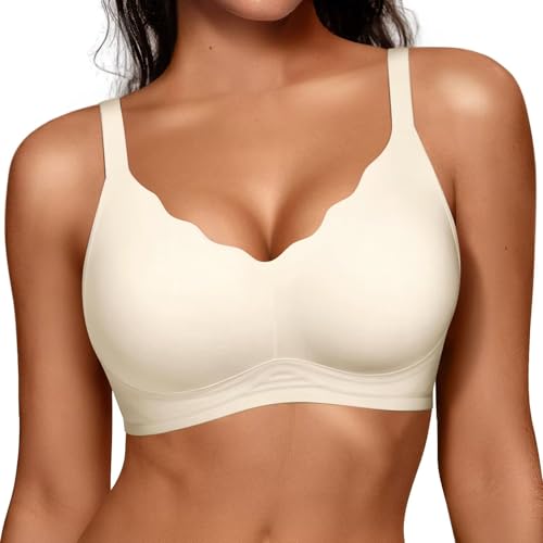 Image of Vertvie Women Seamless Jelly Bras No Underwire Supportive Wireless Push Up Full Coverage Bralette Comfy Scalloped T-Shirt Bra