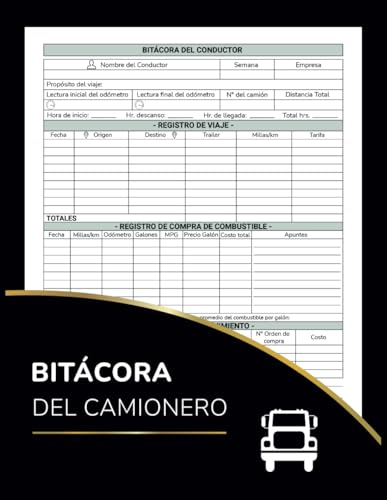 Bitácora del camionero: Libro de Ruta para Camioneros - Registre los Detalles del Viaje, Gastos de Combustible, Mantenimiento y Reparaciones - Log Book for Truckers in Spanish