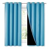 NICETOWN 100% Blackout Curtains with Black Liners, Thermal Insulated Full Blackout 2-Layer Lined Drapes, Energy Efficiency Window Draperies for Bedroom (Light Blue, 2 Panels, 52-inch W by 63-inch L)
