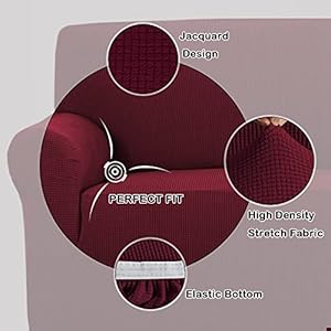 Turquoize stretch sofa slipcover loveseat cover couch covers for 2 cushion couch 1 piece sofa slipcover for living room with jacquard fabric and elastic bottom furniture protectorloveseat burgundy  urban country home decor