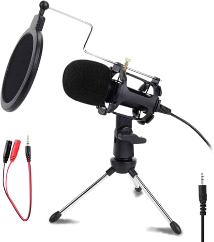 Gaming USB Microphone for PC, High Sensitivity Mini Condenser, 3.5mm Plug for iPhone, iPad, Android, Broadcast Music Recording Set for Computer, Meeting, Podcast
