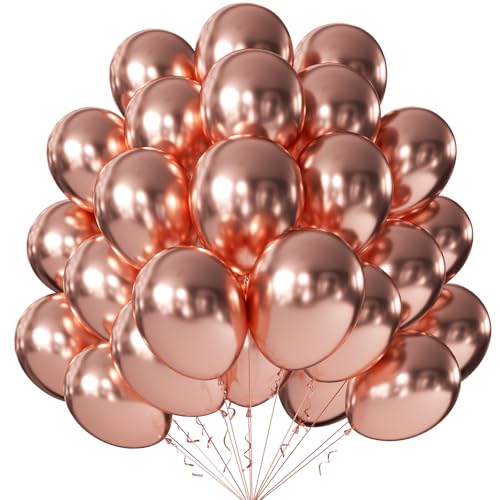 Image of 10 Inch Metallic Rose Gold Balloons, 100 Pcs Latex Helium Metallic Balloons for Kid's Birthday Party Baby Shower Wedding Graduation Graduation Party Decorations