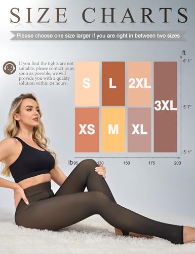 Image of KBVOT Fleece Lined Tights Women Sheer Warm Pantyhose Leggings Fake Translucent Thermal Winter Thick Tights for Dresses