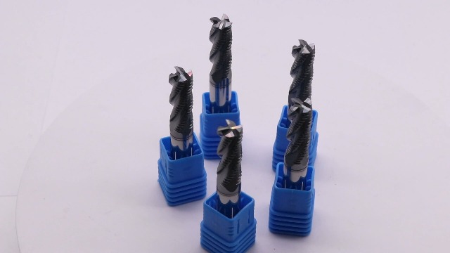 Image of 4 Flute Solid Carbide Roughing End Mills(5Pcs, 3 /8 inch), ALCrSiN Nano Coated | 35 Helix, 3 /8 inch Cutting Dia, 3 /8 inch Shank Dia, 1 inch LOC, 2-1 /2 inch OAL, for Milling Alloy Steel, Carbon Steel, Cast Iron