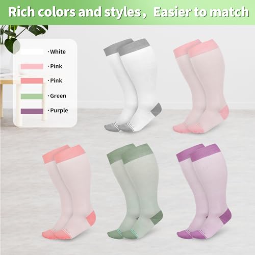 Image of UISLII Plus Size Compression Socks Wide Calf Women Men,5 Pairs 20-30mmHg Extra Width Calf Viscose Knee High Compression Socks for Circulation Support