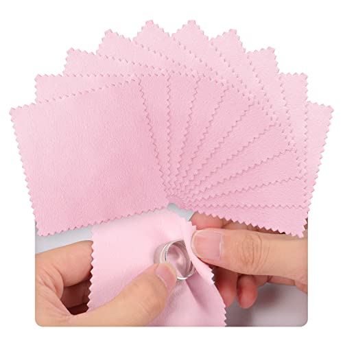 Annhua Jewelry Cleaning Cloth Pink Polishing Cloth 10 Pcs, Silver Polishing Cloth for Jewelry Double-Sided Jewelry Cleaner Cloth for Sterling Silver Gold Platinum - 3.15" X 3.15"