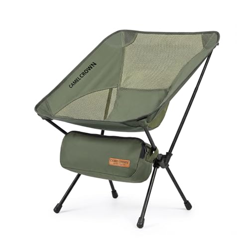CAMEL CROWN Camping Chair Heavy Duty Backpacking Chair - Ultra-Light Folding Chair with Carry Bag, Portable Compact for Outdoor, Lawn, Hiking, Beach, Picnic