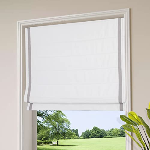 Cordless Roman Shades, Windowlady White Light Grey Premium Blackout Roman Window Shades, Custom Washable Fabric Roman Shades For Windows, Farmhouse, French Doors, Kitchen Windows (1 Piece) #TOP1