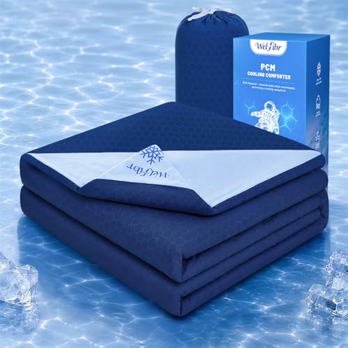 Welfibr Cooling Blankets for Hot Sleepers PCM Technology Cold Comforter Q-Max >0.48 Summer Comforters Machine Washable Twin Lightweight Cool Blanket Adjusts Temperature Bedding for Night Sweats