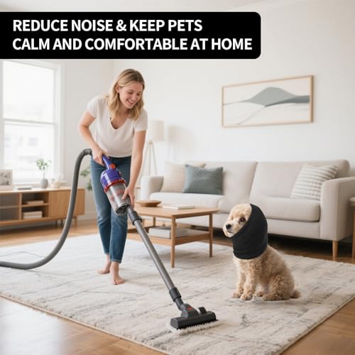 Ohrenschützer für Hunde Lärmschutz,Anti-lärm Ohrenschutz Hund, Pet Earflap Head Wrap,Haustier Schallschutzhaube (schwarz, S)