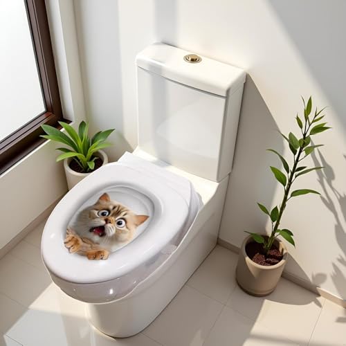 3D-Toilettendeckel-Aufkleber, niedliches Kätzchen-Design, abnehmbarer Aufkleber, Badezimmer-Dekor für WC-Deckel und Tankabdeckungen