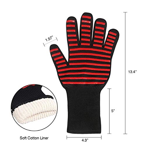 HUBINGRONG BBQ Gloves Heat & Fire Resistant Leather Grill Gloves For Barbecue Oven Grilling Fireplace Baking Cooking 13 Inch Home Kitchen (Color : Red, Size : 2 Pairs)