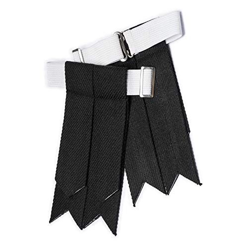 UMAM Kilt Flashes for Men with Heavy Buckle Adjusters, Plain & Tartan Kilt Sock Flashes. (Black Plain 022FLBU)
