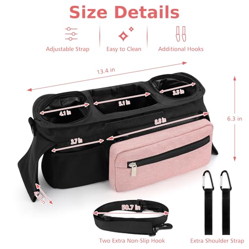 image for Accmor Universal Stroller Organizer with Insulated Cup Holder Detachab