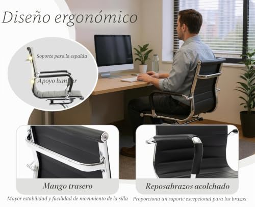 Miniatura 4 de Chairus Juego De 10 Silla De Oficina De Cuero Pu Sillas De Trabajo Con Reposabrazos, Silla De Reuniones Minimalista Mobiliario De Oficina Robusto Para Empresas Sala De Reuniones, Negro