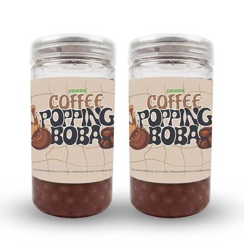 Image of ZAWAA 2 Popping Boba (Each 300gm) Total 600gm (Fruit Flavours), 2 Stainless Steel Straws (12mm), 1 Cleaning Brush, 1 Boba Scoop | Combo of 2 Coffee