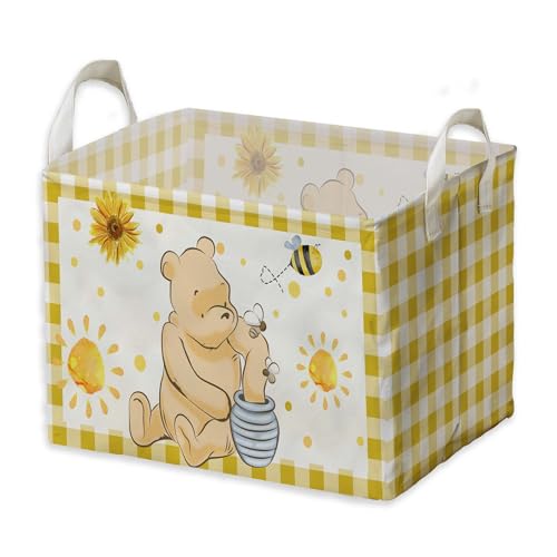 Image of ZsaTuiy Winnie Nursery Decor, the Pooh Baby Stuff, Winnie Storage Nursery Basket, Large squarecanvas Laundry Hamper With A Waterproof PECoating, Foldable, Toys Bin, Baby Nursery HamperDecor, Yellow